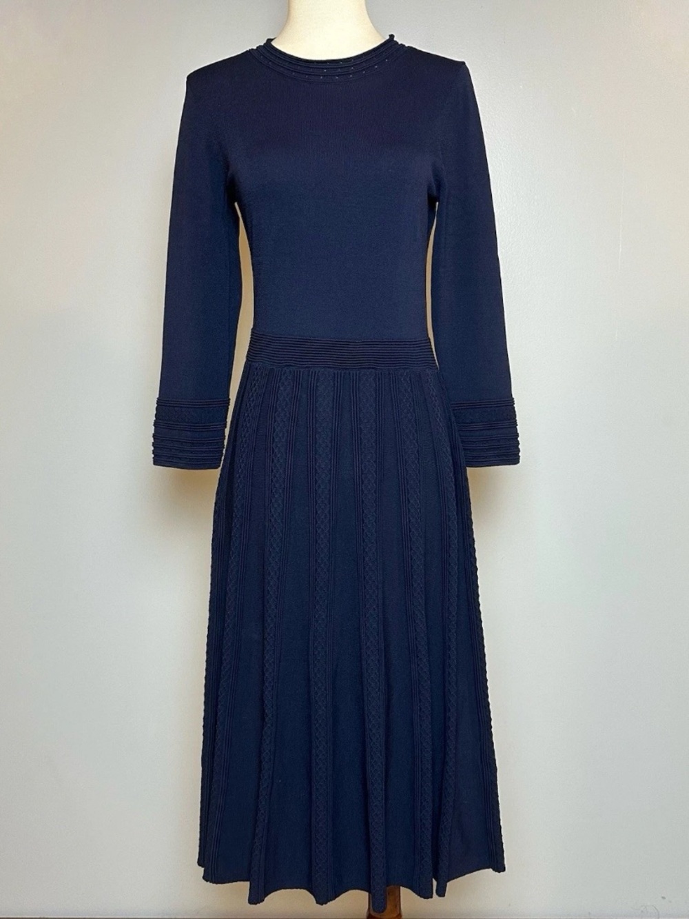 Boden Knit Midi Dress Navy Blue 3/4 Sleeve Preppy Classic - Picture 1 of 14